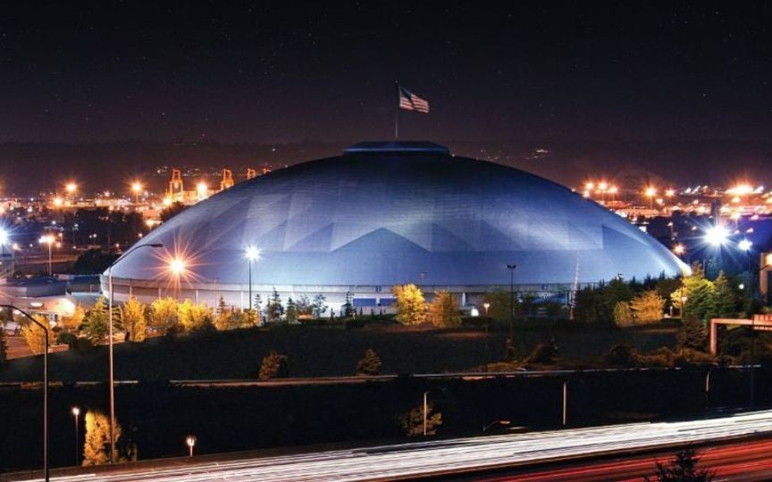tacoma dome at night spotlight